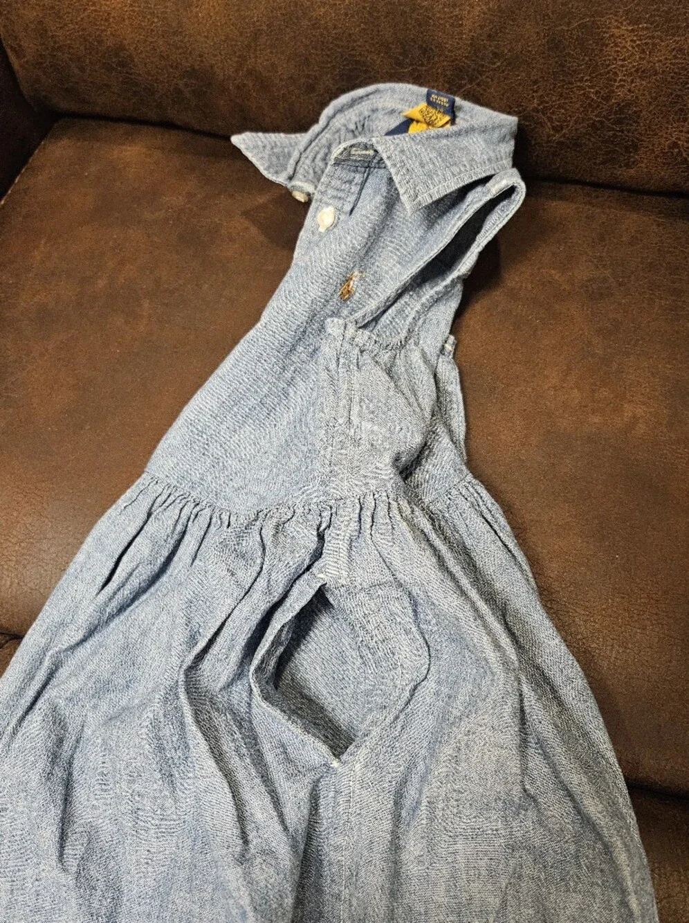 4T Girl's Polo Ralph Lauren Sleeveless Button Down Denim Shirt Dress Pockets